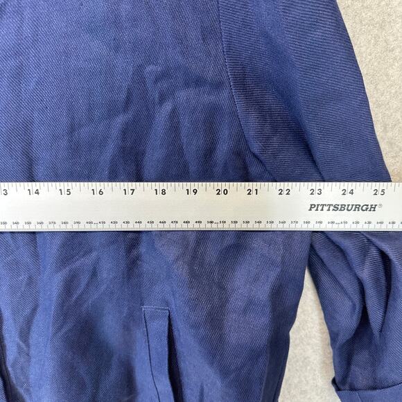 Chico's Short Linen Utility Jacket Womens Size 3 Navy Blue Snap Front 3/4 Sleeve - Picture 10 of 14